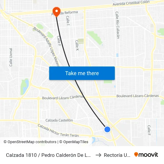 Calzada 1810 / Pedro Calderón De La Barca to Rectoría Uabc map