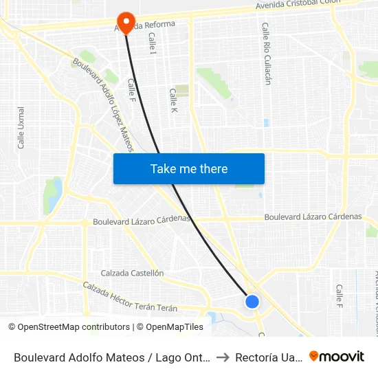 Boulevard Adolfo Mateos / Lago Ontario to Rectoría Uabc map