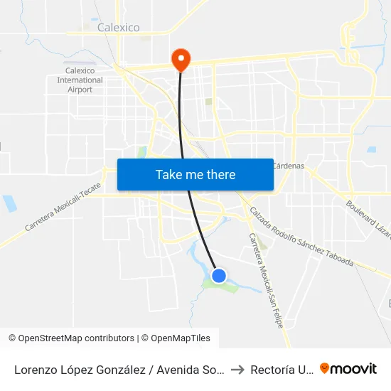 Lorenzo López González / Avenida Solidaridad to Rectoría Uabc map