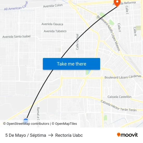 5 De Mayo / Séptima to Rectoría Uabc map