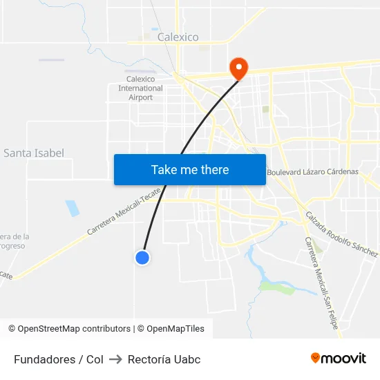 Fundadores / Col to Rectoría Uabc map