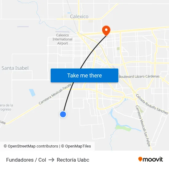 Fundadores / Col to Rectoría Uabc map