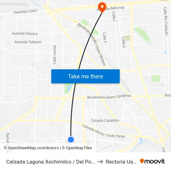 Calzada Laguna Xochimilco / Del Polen to Rectoría Uabc map