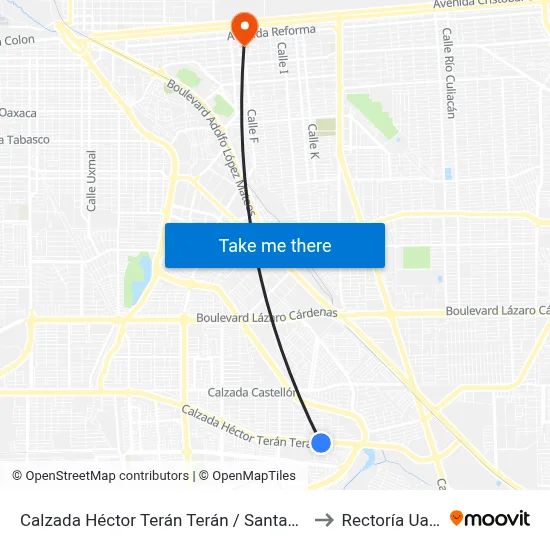 Calzada Héctor Terán Terán / Santander to Rectoría Uabc map
