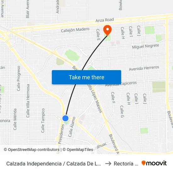 Calzada Independencia / Calzada De Los Presidentes to Rectoría Uabc map