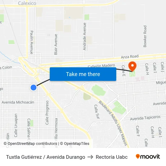 Tuxtla Gutiérrez / Avenida Durango to Rectoría Uabc map
