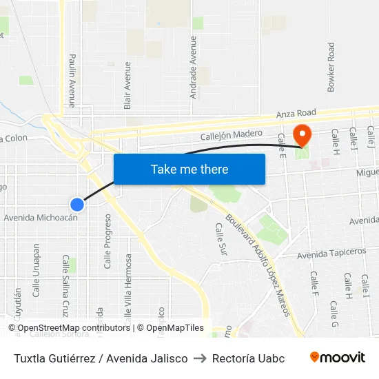 Tuxtla Gutiérrez / Avenida Jalisco to Rectoría Uabc map