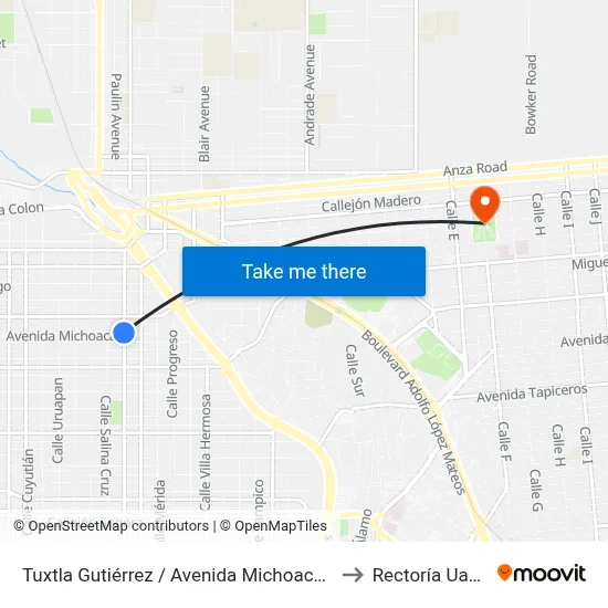 Tuxtla Gutiérrez / Avenida Michoacán to Rectoría Uabc map