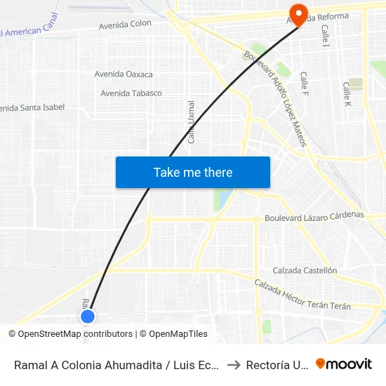 Ramal A Colonia Ahumadita / Luis Echeverría to Rectoría Uabc map