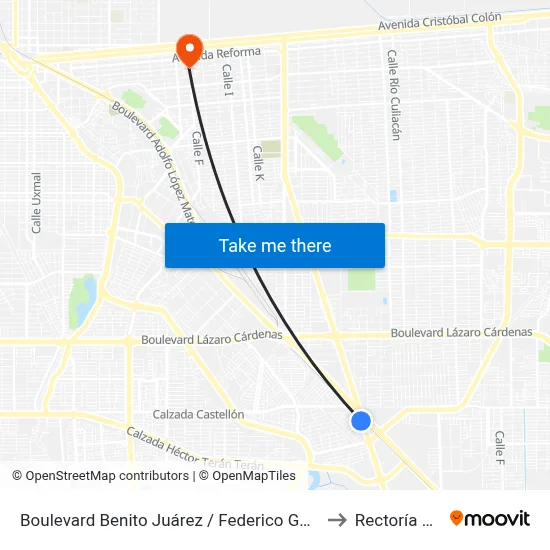 Boulevard Benito Juárez / Federico Garcia Lorca to Rectoría Uabc map