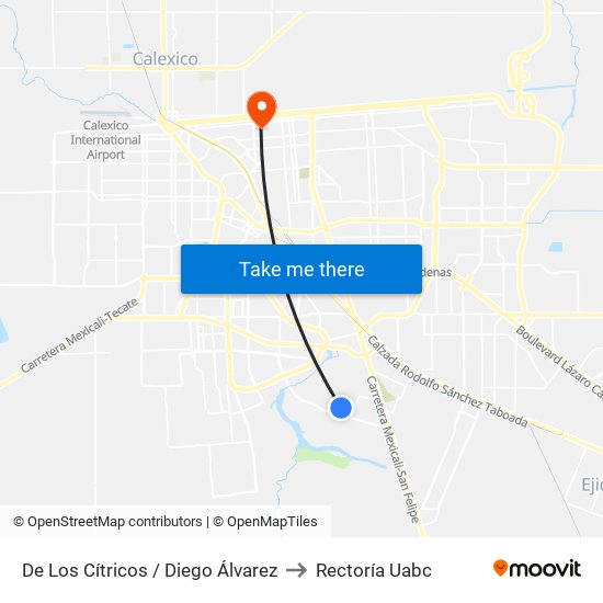 De Los Cítricos / Diego Álvarez to Rectoría Uabc map