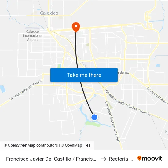 Francisco Javier Del Castillo / Francisco De Paula to Rectoría Uabc map
