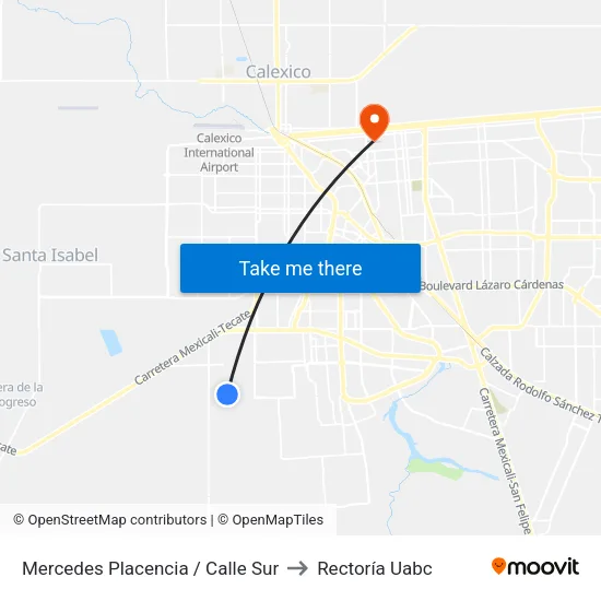 Mercedes Placencia / Calle Sur to Rectoría Uabc map
