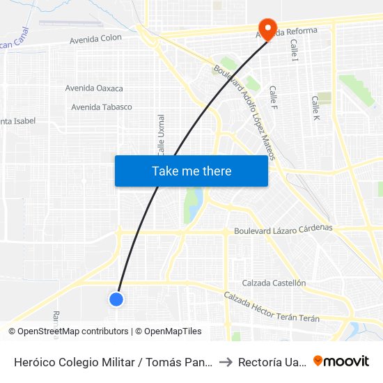 Heróico Colegio Militar / Tomás Pantoja to Rectoría Uabc map