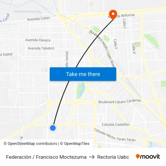 Federación / Francisco Moctezuma to Rectoría Uabc map