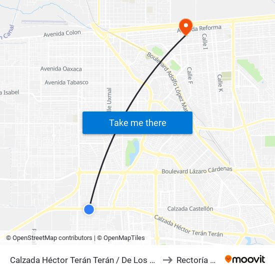 Calzada Héctor Terán Terán / De Los Generales to Rectoría Uabc map