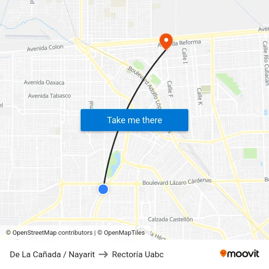 De La Cañada / Nayarit to Rectoría Uabc map