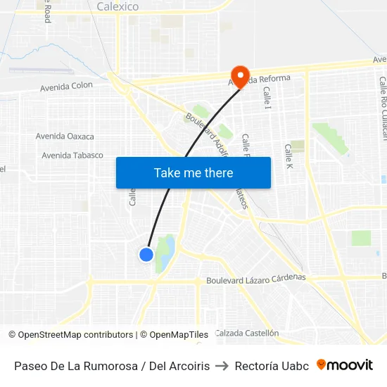 Paseo De La Rumorosa / Del Arcoiris to Rectoría Uabc map