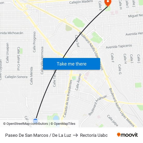 Paseo De San Marcos / De La Luz to Rectoría Uabc map