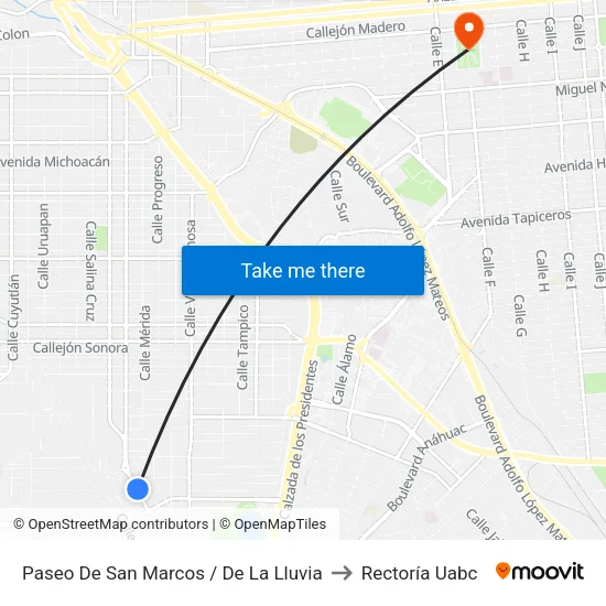 Paseo De San Marcos / De La Lluvia to Rectoría Uabc map