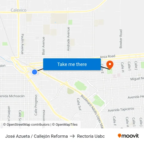 José Azueta / Callejón Reforma to Rectoría Uabc map