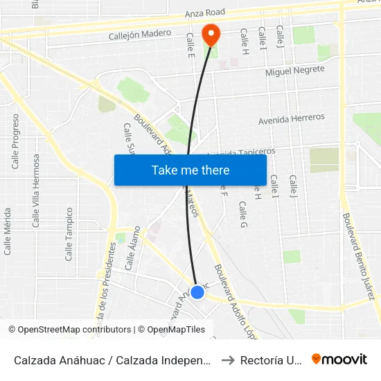Calzada Anáhuac / Calzada Independencia to Rectoría Uabc map