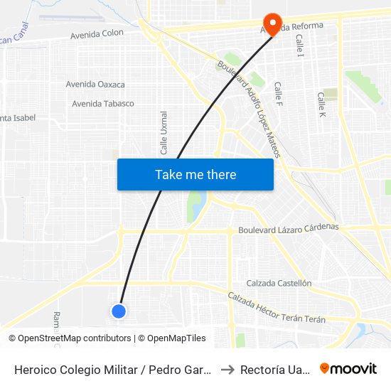 Heroico Colegio Militar / Pedro García to Rectoría Uabc map