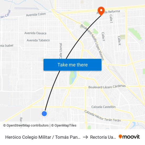 Heróico Colegio Militar / Tomás Pantoja to Rectoría Uabc map