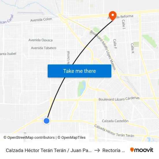 Calzada Héctor Terán Terán / Juan Pablo Anaya to Rectoría Uabc map