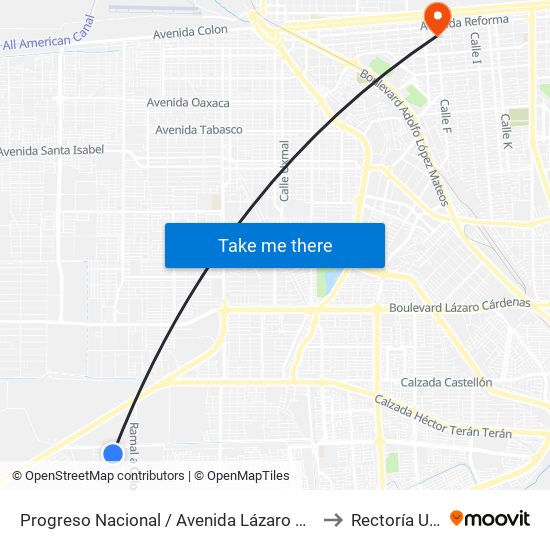 Progreso Nacional / Avenida Lázaro Cárdenas to Rectoría Uabc map