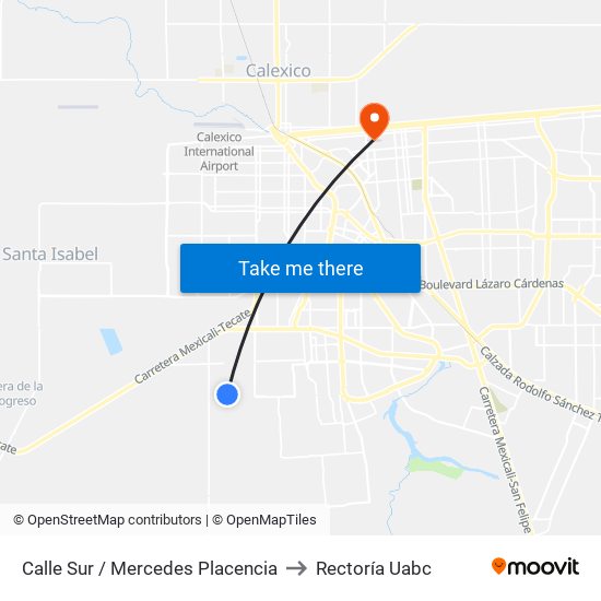 Calle Sur / Mercedes Placencia to Rectoría Uabc map