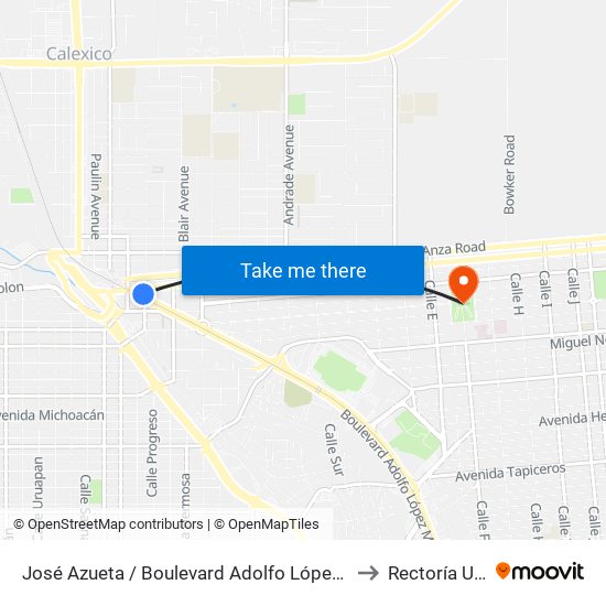 José Azueta / Boulevard Adolfo López Mateos to Rectoría Uabc map