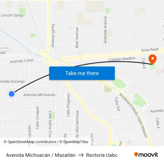 Avenida Michoacán / Mazatlán to Rectoría Uabc map