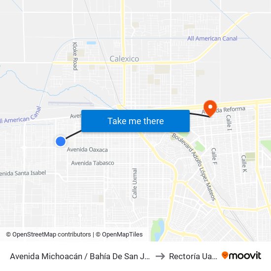 Avenida Michoacán / Bahía De San Jorge to Rectoría Uabc map