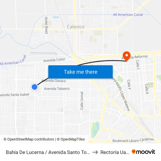 Bahía De Lucerna / Avenida Santo Tomás to Rectoría Uabc map
