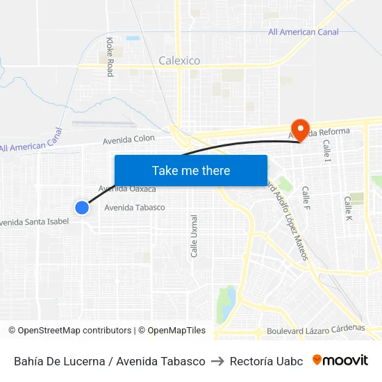 Bahía De Lucerna / Avenida Tabasco to Rectoría Uabc map