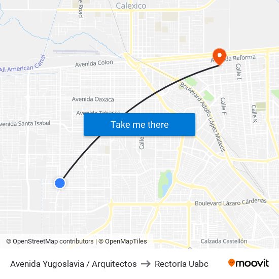 Avenida Yugoslavia / Arquitectos to Rectoría Uabc map