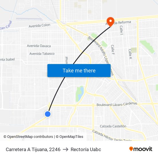 Carretera A Tijuana, 2246 to Rectoría Uabc map