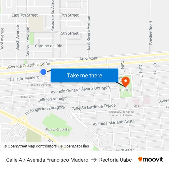 Calle A / Avenida Francisco Madero to Rectoría Uabc map