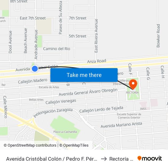 Avenida Cristóbal Colón / Pedro F. Pérez Y Ramírez to Rectoría Uabc map