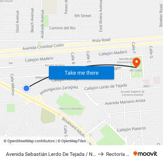 Avenida Sebastián Lerdo De Tejada / Nicolás Bravo to Rectoría Uabc map