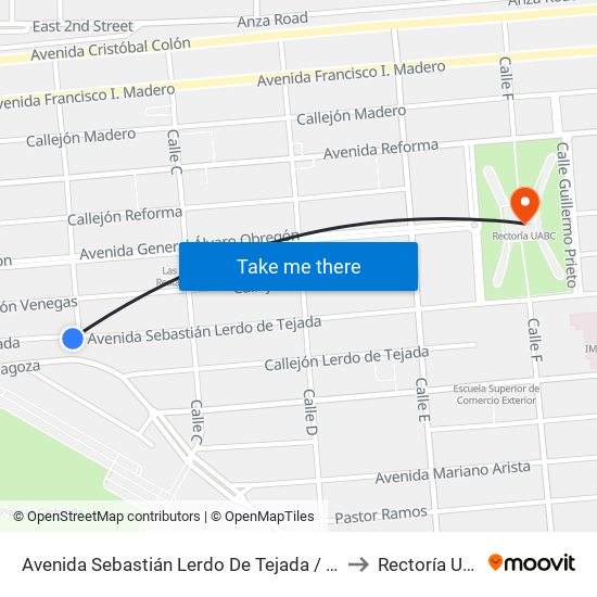 Avenida Sebastián Lerdo De Tejada / Calle B to Rectoría Uabc map