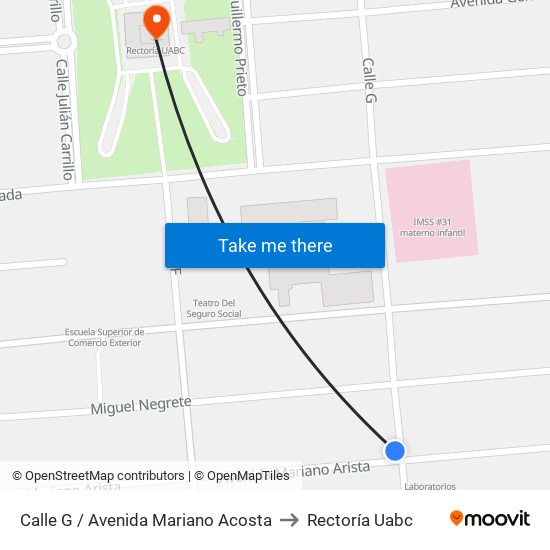 Calle G / Avenida Mariano Acosta to Rectoría Uabc map