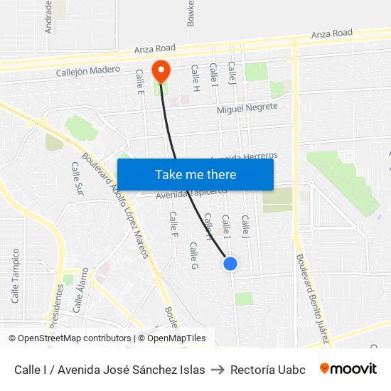 Calle I / Avenida José Sánchez Islas to Rectoría Uabc map