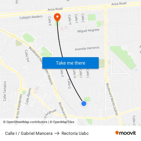 Calle I / Gabriel Mancera to Rectoría Uabc map