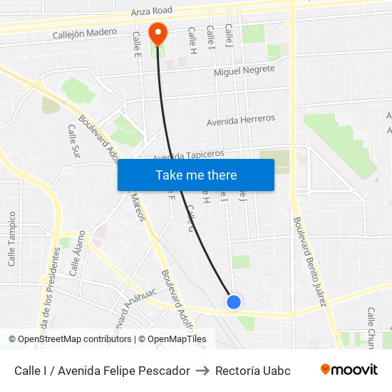 Calle I / Avenida Felipe Pescador to Rectoría Uabc map