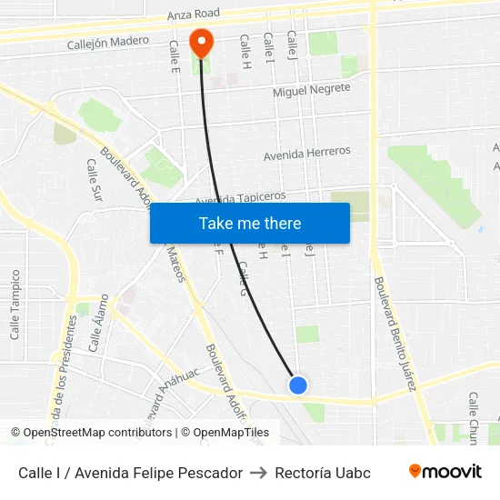 Calle I / Avenida Felipe Pescador to Rectoría Uabc map