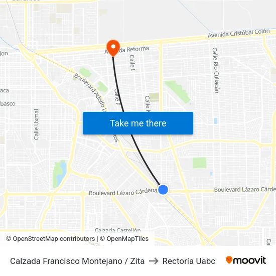 Calzada Francisco Montejano / Zita to Rectoría Uabc map