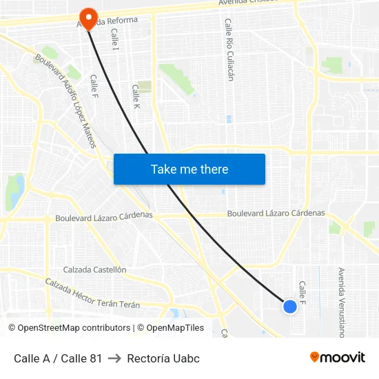 Calle A / Calle 81 to Rectoría Uabc map