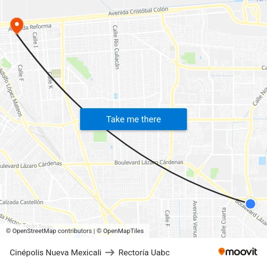 Cinépolis Nueva Mexicali to Rectoría Uabc map